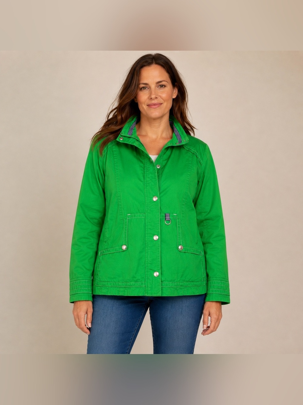 Neyelle Green Cotton Utility Jacket Full Zip Pockets Snap Closure Size Large